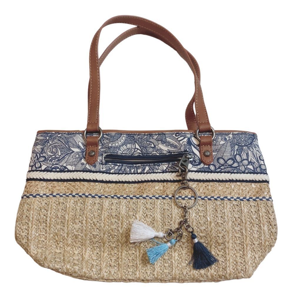 SAKROOTS SMALL STRAW SATCHEL “ELLIS” SHOULDER HANDBAG - Picture 5 of 12